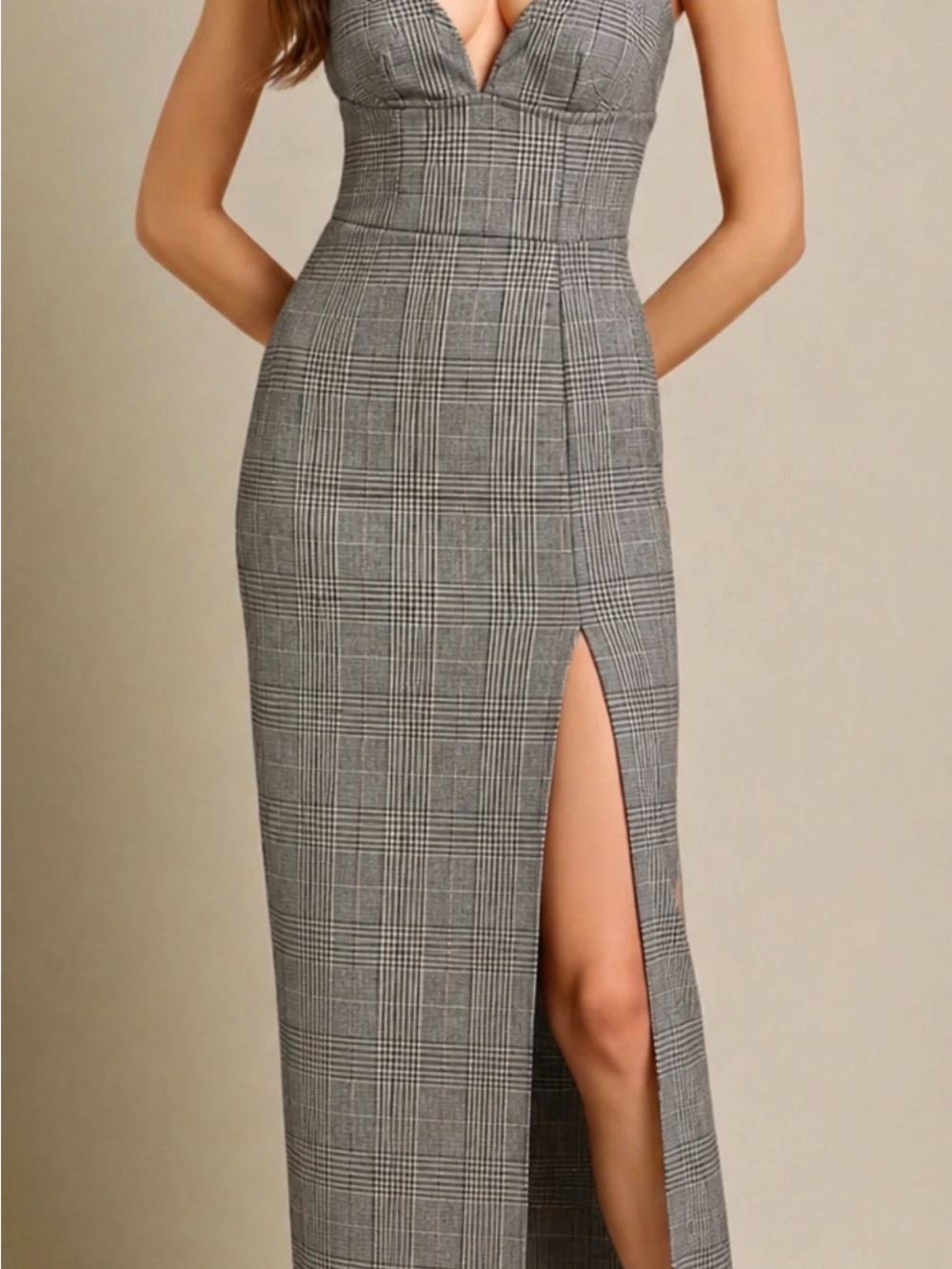 By Johnny Gray Glen Plaid Midi Dress with Thigh Slit